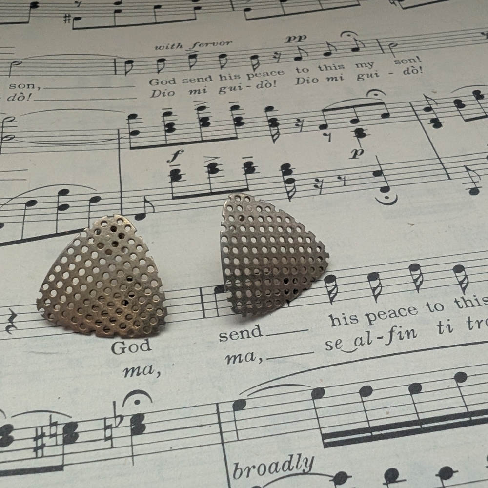 Silver Perforated Triangle Earrings